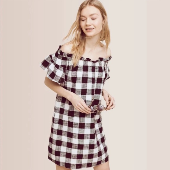 Corey Lynn Calter Off-Shoulder Gingham Dress - Picture 1 of 9